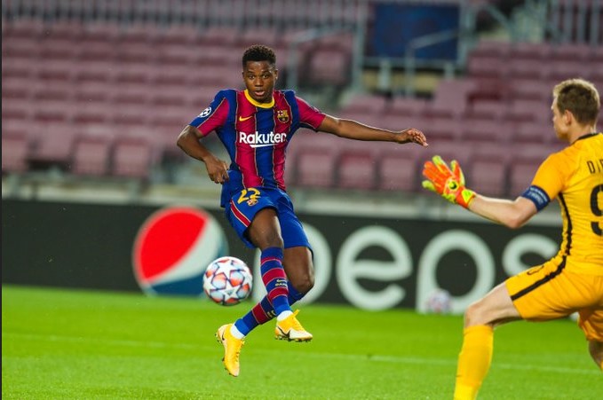 Ansu Fati, plus jeune joueur à inscrire deux buts en Ligue des Champions.