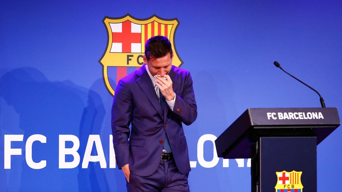 Lionel Messi lors de sa conférence de presse d'adieux au Barça, ce dimanche 8 août.