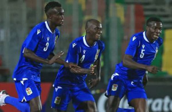 La joie des Centrafricains après avoir inscrit le seul but de la victoire (1-0) face au Nigeria. 