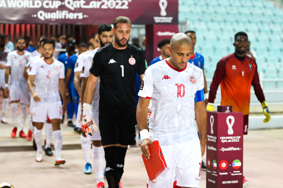 Tunisia captain Wahbi Khazri leads his team out during the Qatar 2022 FIFA World Cup qualifier between Tunisia and Equatorial Guinea held at Olympique de Rades Stadium in Tunis, Tunisia on 3 September 2021 © Sports Inc 


Photo by Icon Sport